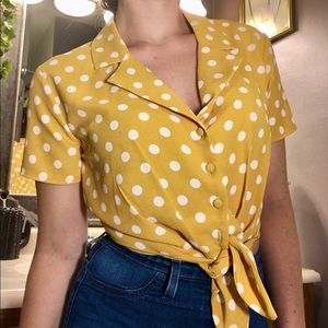 Polka Dot Cropped Button Up Top